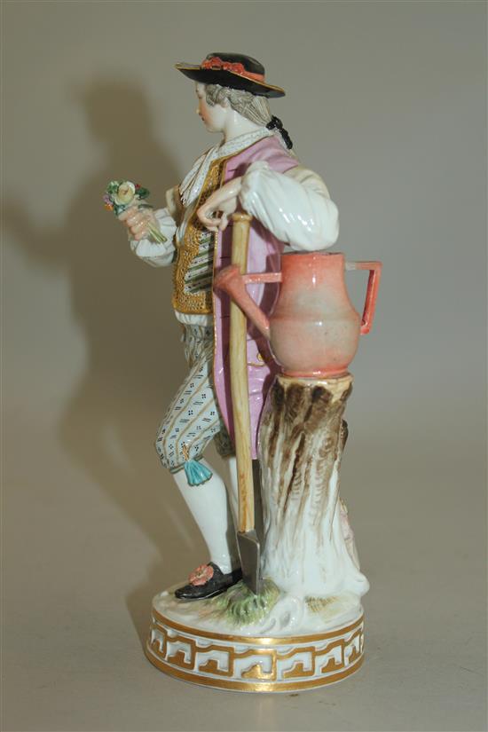A Meissen figure of a gardener, late 19th century, 15.5cm, tiny losses